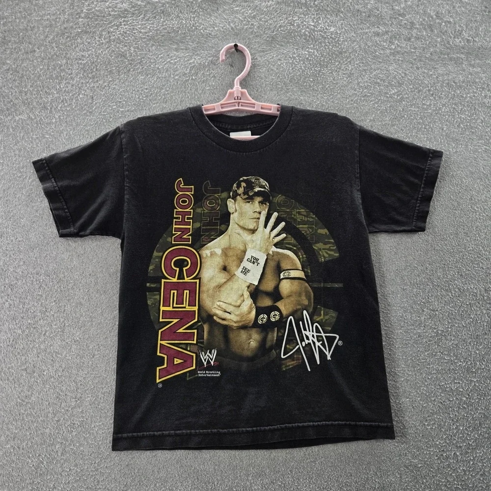 VINTAGE WWE By Hybrid‎ Boy  Shirt MEDIUM Black Graphic John Cena Short Sleeve